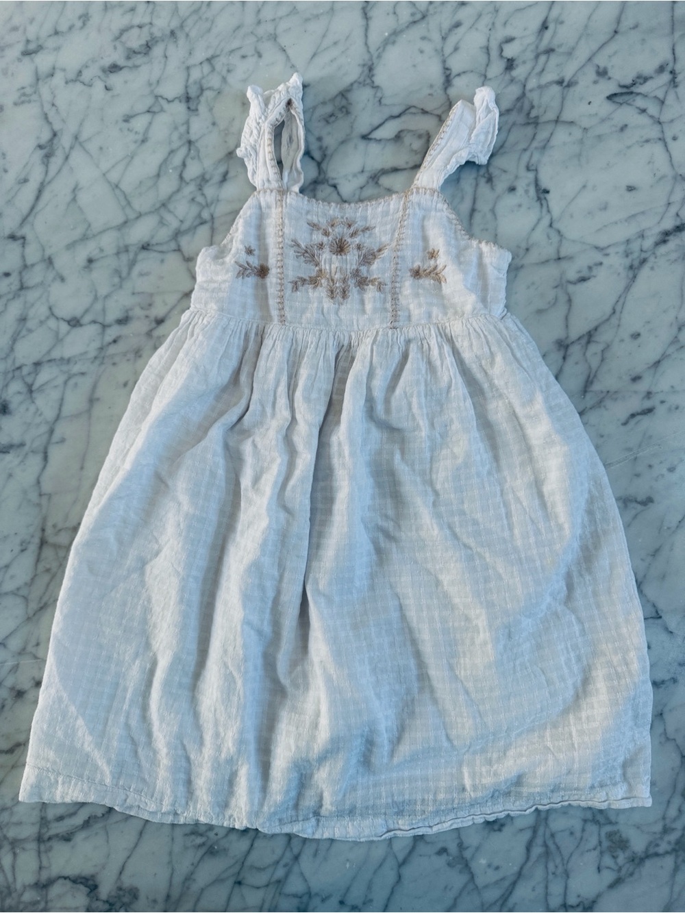 White Cotton Embroidered Sundress Beige Floral Detail Sz 5Y Gap